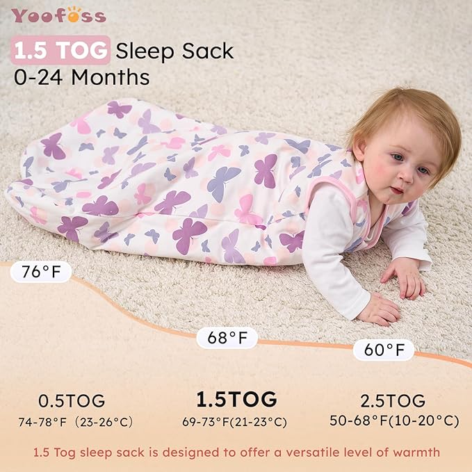 Yoofoss Baby Sleep Sack 6-12 Months, 1.5 Tog Baby Wearable Blanket with 2-Way Zipper, 100% Cotton Organic Fabric Winter Infant Sleeping Sack, Warm Soft Comfy
