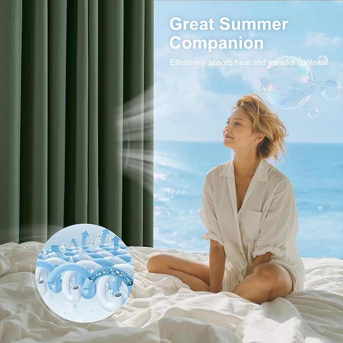 NICETOWN 100% Blackout Greyish Green Window Curtains 96 inches Long 2 Panels Set for Bedroom, Thermal Insulated Grommet Drapes, Room Darkening Curtain for Living Room(W52 x L96 Inch)