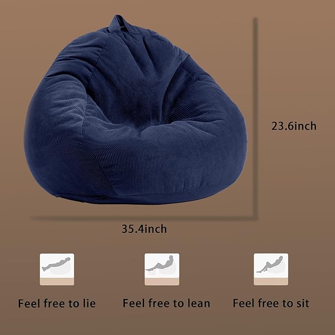 ENBAOHUI 3FT Memory Foam Bean Bag Chairs for Teens or Kids with Filling Bean Bag Sofa with Handle Super Soft Washable Corduroy Fabric Lazy Sofa 3 Foot Beige
