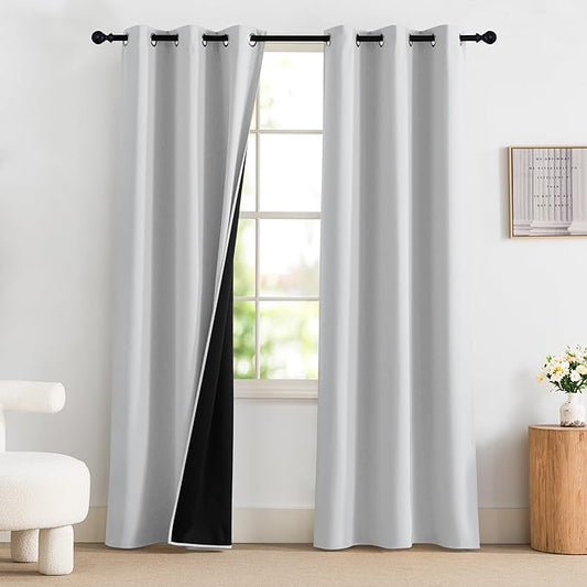 NICETOWN 100% Blackout Curtains for Bedroom 84 inch Long Thermal Insulated Blackout Curtains for Living Room, Energy Saving Grommet Drapes for Patio Door (2 Panels, Greyish White, 42W x 84L)