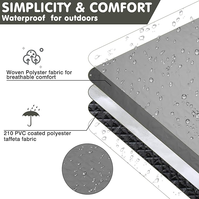 Waterproof Picnic Blanket 80 * 60 in Portable with Carry Strap for Beach Mat or Family Outdoor Camping Party, Park Blanket for Grass Park, Hiking, Travel