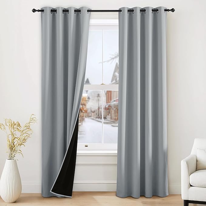 NICETOWN Grey Blackout Curtains for Bedroom 52 X 84 Inch Long 2 Panels Set Light Room Darkening Plylux Drapes for Living Room, Soundproof Thermal Insulated Grommet Window Treatment