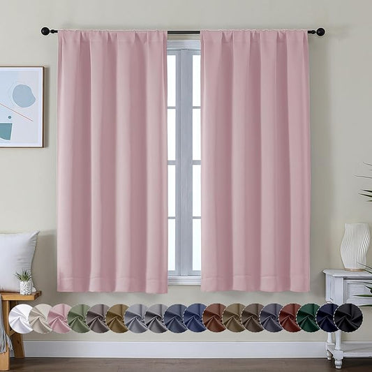 Simplebrand Ava Blush Short Blackout Curtains for Bedroom 54 Inches Long 2 Panels Set, Solid Thermal Insulated, Energy Saving Window Treatment Curtains Blackout Drapes, W40 x L54 Inch, Blush