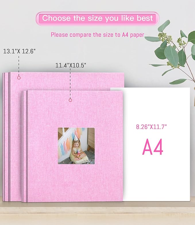 popotop Photo Album Self Adhesive with Picture Display Window,60 Pages DIY Scrapbooking Supplies Kit for 4x6 8x10 Picture,Linen Cover Memory Book for Baby Wedding, with Scraper and Metallic Pen
