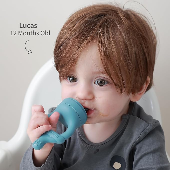 SAMiGO Baby Food Fruit Feeder and Breastmilk Popsicle Mold Set, Silicone Fruit Teether, Food Feeder Pacifier for Teething Relief, Freezer Tray, Baby Feeding Essentials, 4 Months+