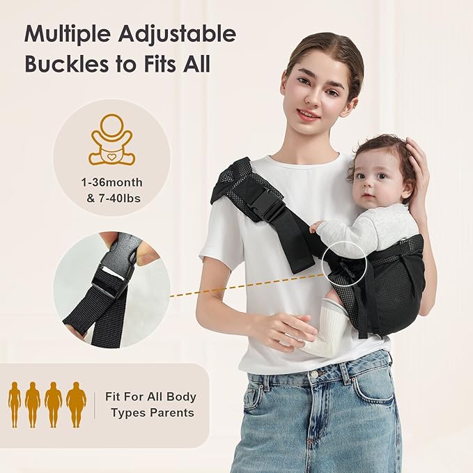 Toddler Sling Carrier, Easy to Wear Baby Carrier Sling 7-40 lbs, Adjustable Lightweight Baby Wrap Sling, Perfect Toddler Hip Carriers One Size Fits All, Black Mesh