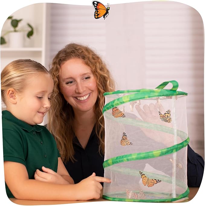 Insect Lore Butterfly Garden with Giant Birthday Card - 5 Live Baby Caterpillars, STEM Activity Journal, Habitat, Chrys-A-Lid Holder, Feeder - Raise and Release Painted Lady Butterflies
