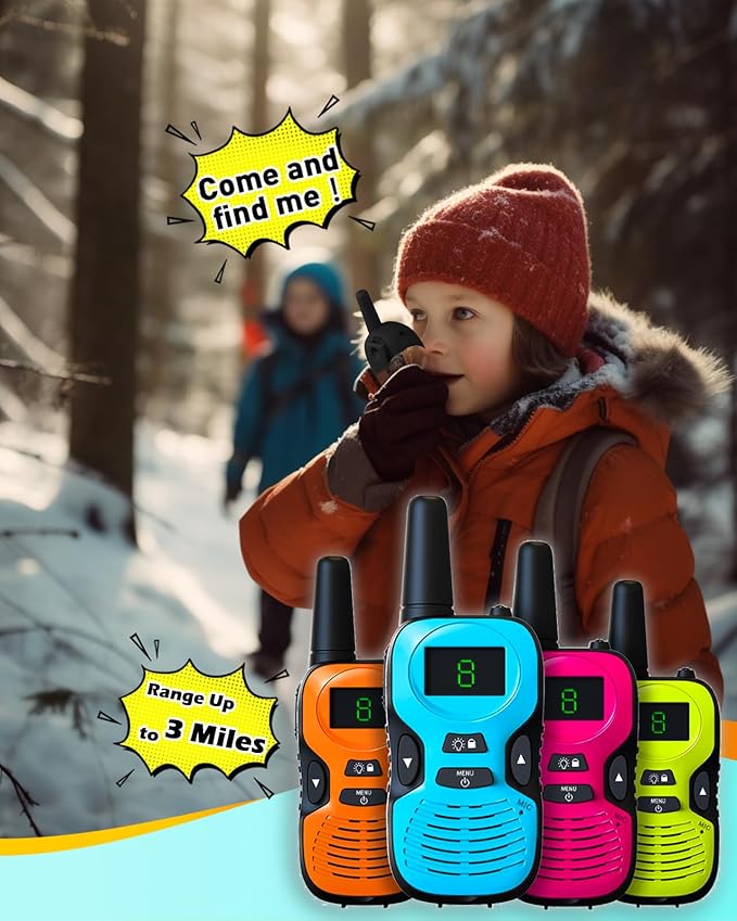 Walkie Talkies for Kids Long Range - 4 Pack Kid Walkie Talkies with Replaceable Shell Backlit LCD Flashlight 3 Miles Range - Gifts and Toys for 5-7 Year Old Boys and Girls