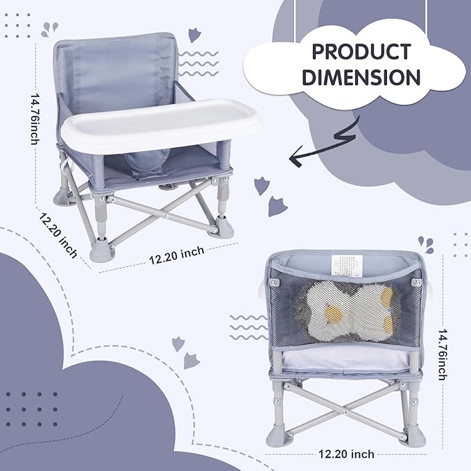 Portable Booster Seat, Toddler Baby Seat with Tray for Dining Table Compact Floor Chair for Camping Lawn Beach Babies Travel 6-36 Months