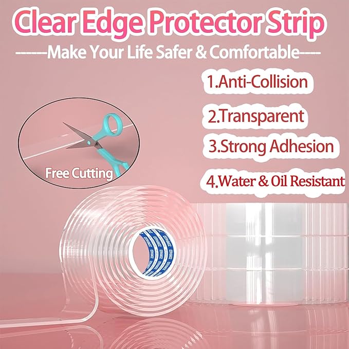 Clear Soft Corner Protectors for Furniture Strip,1.2in x6.56FT,2 Roll Sharp Edge & Table Bumper,Window Edge,Wall Protector,Soft Corner Guards Safe for Proof,Table Corner Protectors in Family