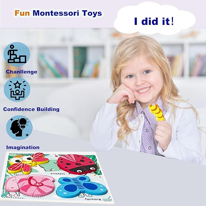 Wooden Jigsaw Puzzles for Toddlers 2-4 Years Old Girls Boys Jumbo Base Chunky Puzzle Ages1-3 Toddler Fun Gifts for 18 24 Months Baby