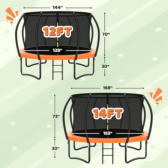Trampoline 8FT 10FT 12FT 14FT 16FT, Recreational Trampolines with Enclosure Net and Ladder, Outdoor Anti-Rust Trampolines for Kids and Adults, ASTM Approved