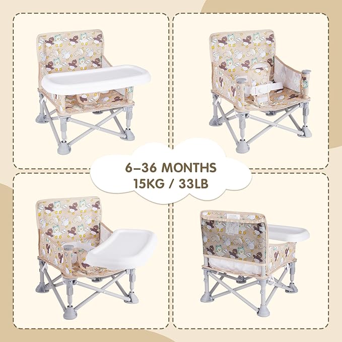 Portable Booster Seat,Toddler Baby Seat with Tray for Dining Table Compact Floor Chair for Camping Lawn Beach Babies Travel 6-36 Months