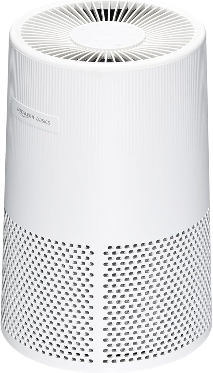 Amazon Basics Air Purifier for Home and Office, With 3-Stage Filtration, HEPA Filter With Activated Carbon, 3 Speeds, Timer, Sleep Mode (32db), Energy Star Certificate, Covers Up to 1067 Sq ft, White