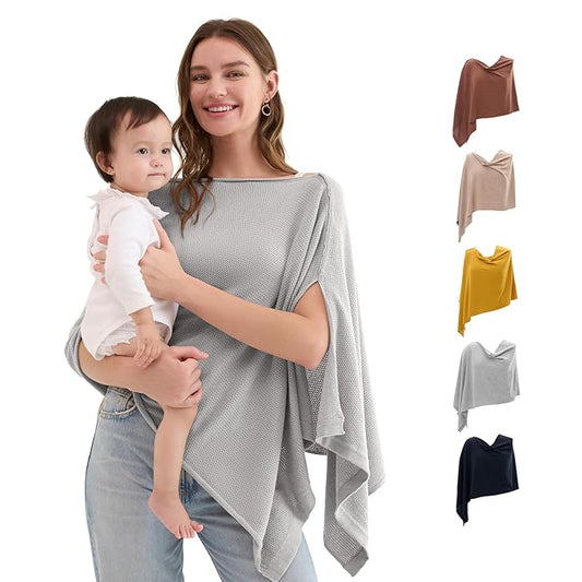 Momcozy Nursing Cover for Breastfeeding, Soft Privacy Poncho, Multi-Use Nursing Shawl, Portable Breast Feeding Covers for Women, Includes Laundry Bag (Grey)