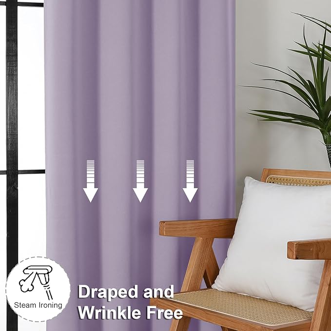 Simplebrand Ava Lilac Blackout Curtains for Bedroom 63 Inch Length 2 Panels Set, Nursery Thermal Insulated Energy Saving Rod Pocket Window Treatment Curtains Blackout Drapes, W40 x L63 Inch, Lilac