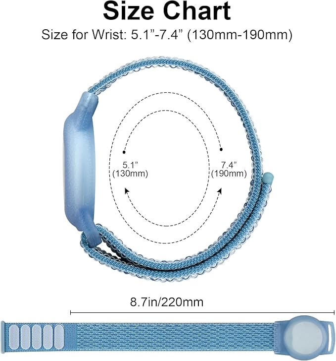 Kids Wristband Protective Case Compatible with Apple AirTag, Adjustable Nylon Bracelet for Air Tag GPS Tracker Holder with Anti Lost Watchband for Toddler Child Kids (Blue)