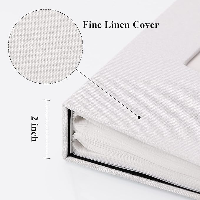 Vienrose Linen Photo Album 300 Pockets for 4x6 Photos Fabric Cover Photo Books Slip-in Picture Albums Wedding Baby White