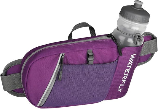 WATERFLY Fanny Pack Waist Bag: Hiking Water Bottle Holder with Strap Waist Pack for Women Men Hydration Hip Packs for Running Walking Traveling-Dark Purple