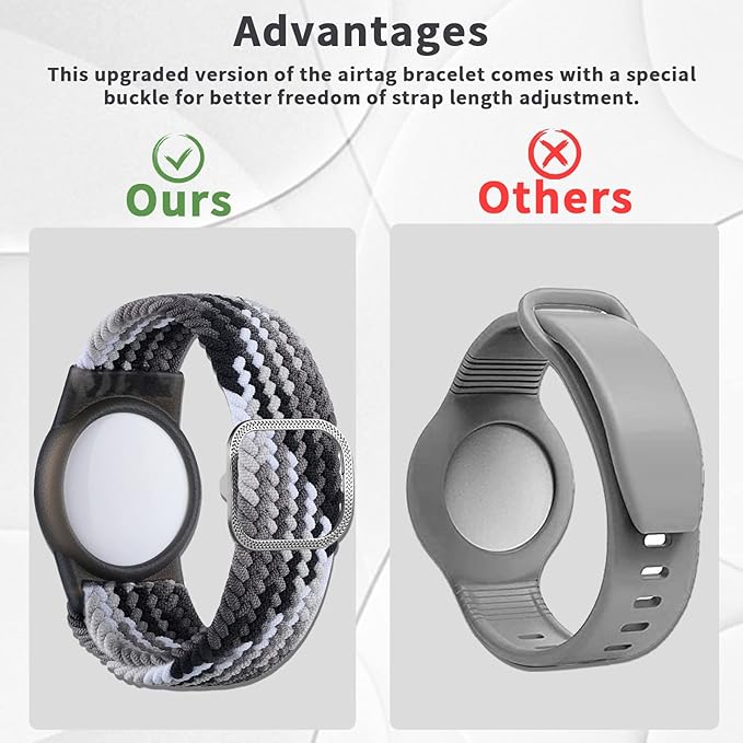 Kids Bracelet Compatible with AirTag, GPS Kid Tracker Holder Braided Wristband for Apple Air Tag, 2022 Upgraded Nylon Adjustable Anti Lost Airtag Watch Band for Kids Children Elders (White Black)