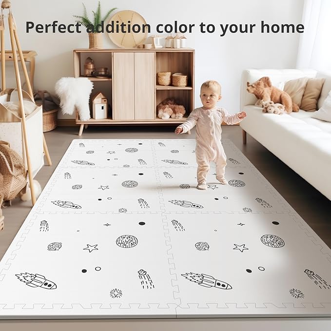 Baby Play Mat, 72x48-Inch Baby Foam Play Mat,6-Piece Interlocking Foam Floor Tiles for Toddlers, Waterproof,Floor Mats for Kids,Baby Foam Play Mat for Babies & Toddlers, Crawling Mat(Space)