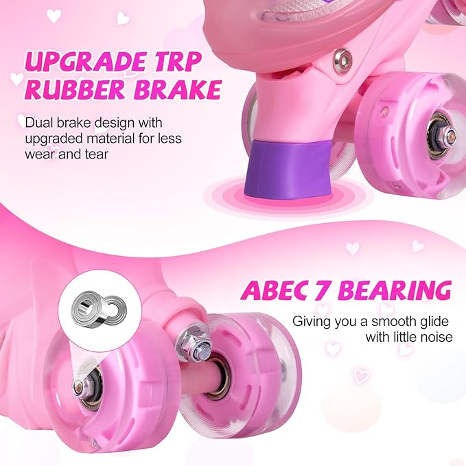 Rainbow Toddler Roller Skates - Size 4 Adjustable | Light Up Quad Skates for Girls & Boys Beginners Aged 3-12