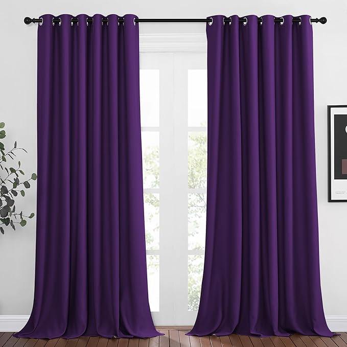 NICETOWN Bedroom Blackout Curtains Panels - Triple Weave Energy Saving Thermal Insulated Solid Grommet Blackout Draperies for Patio (80 inches by 108 Inch, Royal Purple, Set of 2)