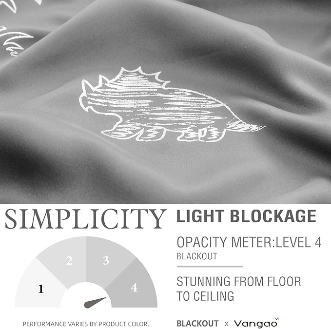 Vangao Kids Curtains Grey Blackout Dinosaur Curtains for Boys Kids Nursery Girls Room Silver Dino Foil Print Thermal Insulated Drapes Grommet Top Window Treatments 84 Inches Length 2 Panels