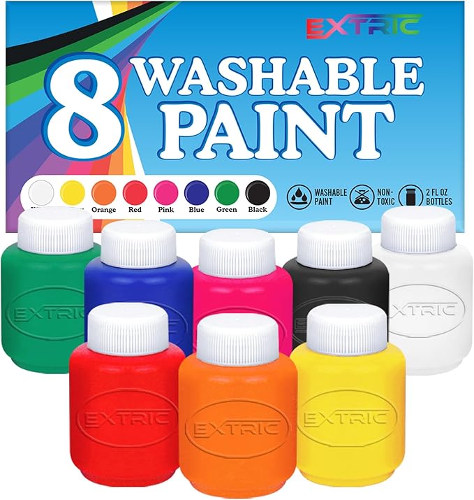 Kids Painting Set, Washable Paint for Kids 8 Colors, Non Toxic Tempera Paint 2 Ounce Each, Paints for Toddlers Art, Craft, School and Home Finger Paints Projects