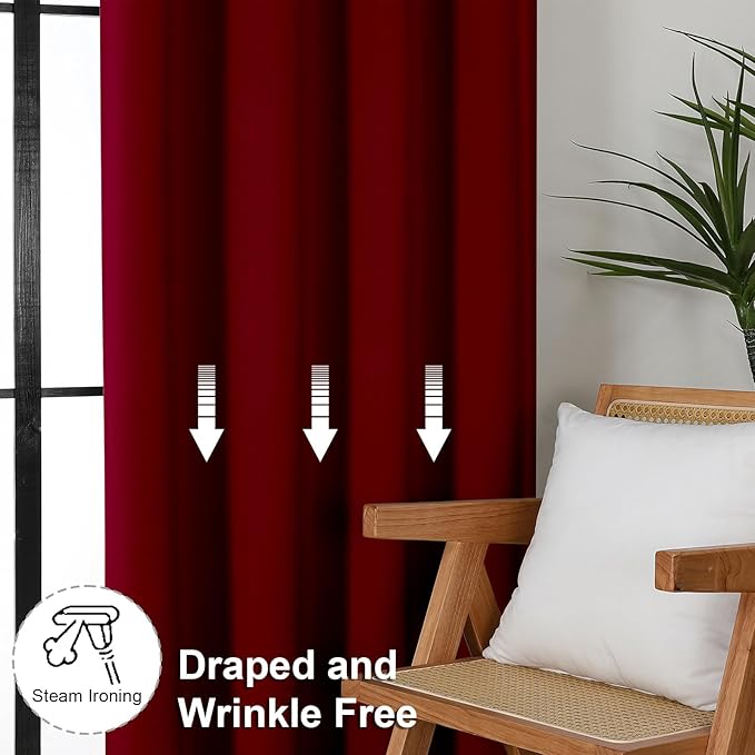 Simplebrand Ava Red Blackout Curtains for Bedroom 96 Inches Long 2 Panels, Solid Thermal Insulated, Energy Saving Nursery Window Treatment Curtains Blackout Drapes, W40 x L96 Inch, Red