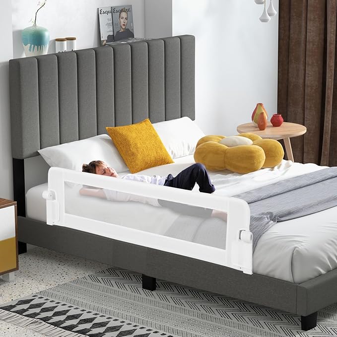 HONEY JOY 2 Pack Bed Rails for Toddlers, 60-Inch Extra Long, Foldable Portable Swing Down Safety Bed Guard Rail, Toddler Bed Rails for Crib, King Queen Full Twin Size Bed Mattress (White)