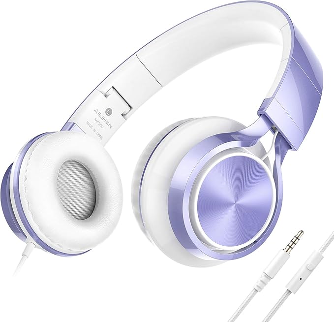 AILIHEN Kids Headphones for School Boys, Headphones with Microphone for Chromebook Laptop Computer Smartphone, 3.5mm Foldable Lightweight Headset for Teen Teenager (Violet)