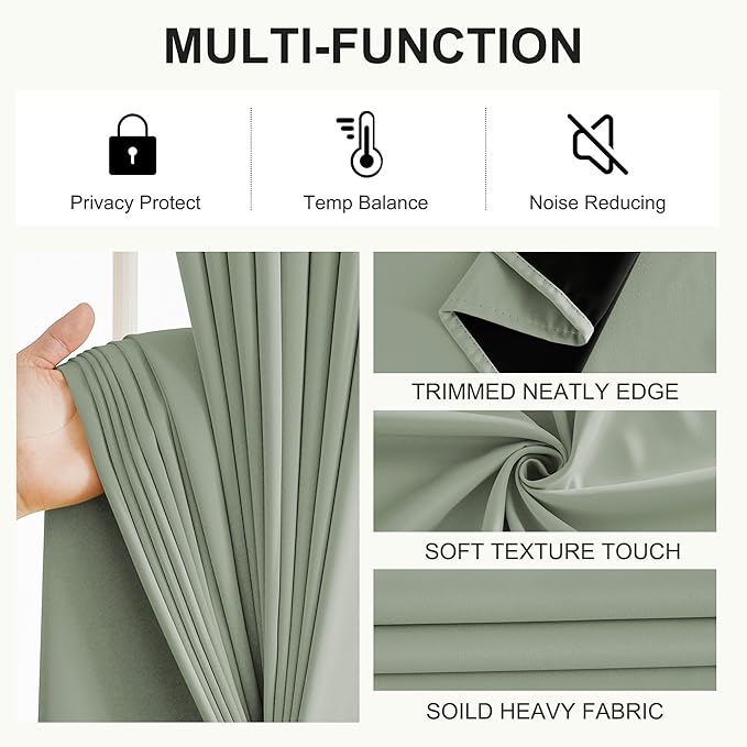 NICETOWN Bedroom Curtains 84 Inches Length, 100% Blackout Drapes Thermal Insulated with Grommet for Living Room Office Privacy Darkening Curtain, 2 Panels, 42 x 84 Inch, Sage Green