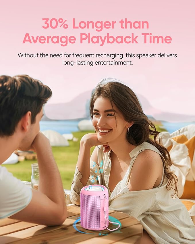 Portable Bluetooth Speaker with Lights, Stocking Stuffers, Powerful Crystal Clear Sound, IPX5 Waterproof, All Day Playtime, BT 5.3, TWS Paring, Small Wireless Speaker for Outdoor, White Elephant Gifts