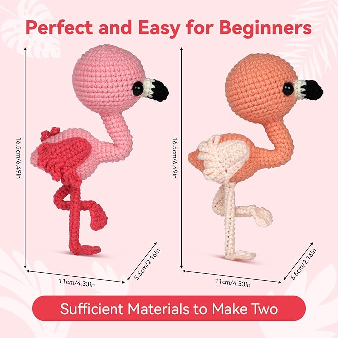 MOREJMTT Crochet Kit for Beginners Animal,Crochet Animal Kits,Crocheting Kit for Starters,Learn to Crochet with Step-by-Step Video Tutorials,Beginner Crochet Kits for Adults(Flamingo)