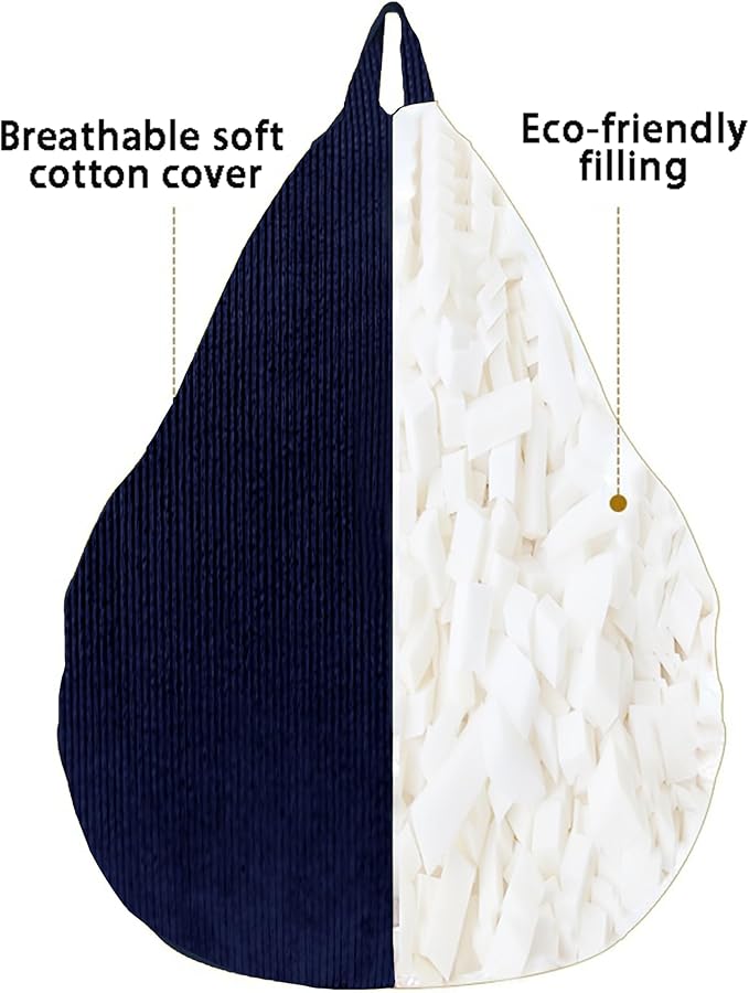 ENBAOHUI 3FT Memory Foam Bean Bag Chairs for Teens or Kids with Filling Bean Bag Sofa with Handle Super Soft Washable Corduroy Fabric Lazy Sofa 3 Foot Beige