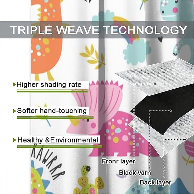 Cartoon Dinosaur Curtains for Kids Boys Girls Home Decor Childish Cute Dino Animals Print Pattern Rod Pocket Blackout Window Drapes for Nursery Baby Bedroom Playroom W31.5xL72in 2 Panels