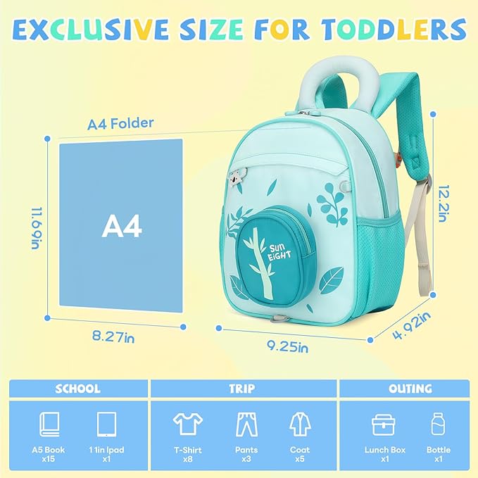 SUN EIGHT Kids Backpack with Plush Toy – Cute & Durable School Bag for Toddlers and Kindergarten