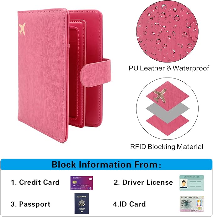Melsbrinna Rfid Passport Holder for Travel women/Men, Cute Passport Wallet Rfid Blocking Card Slots, Rfid Passport Cover/CaseTravel Wallet, Passport Book Holder (1, Pink1)