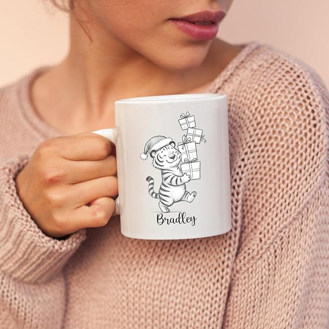 Tiger White Coffee Mug 11 15 Oz, Customized Name Tiger Accent Mug Gift for Brother Sister Besties Friends, Personalized Tigers Teacup, Unique Tigers Animal Coffee Cup Gift for Birthday Thanksgiving