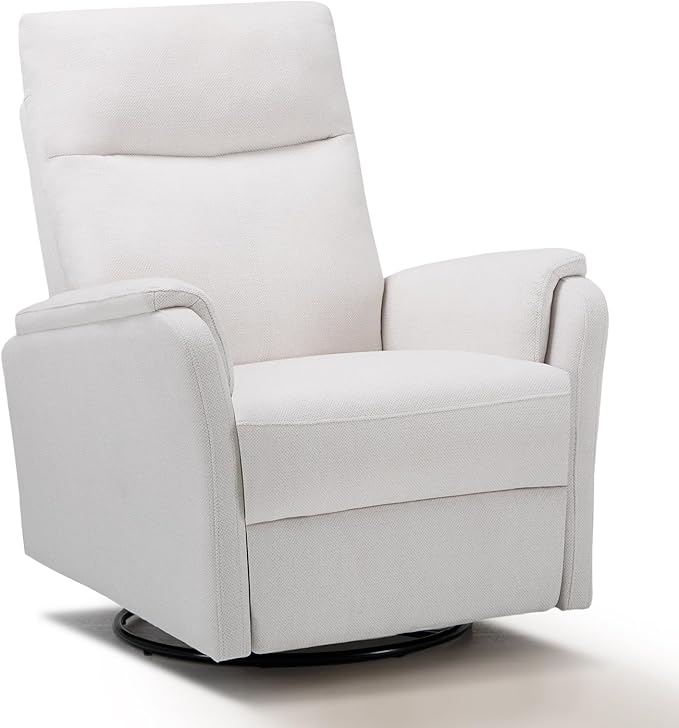 COLAMY Swivel Recliner Chair with Footrest, Rocker Glider Chair High Back with Double-Layer Cushion, Rocker Recliner for Nursery & Living Room, Bedroom, White