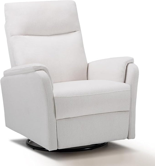 COLAMY Swivel Recliner Chair with Footrest, Rocker Glider Chair High Back with Double-Layer Cushion, Rocker Recliner for Nursery & Living Room, Bedroom, White