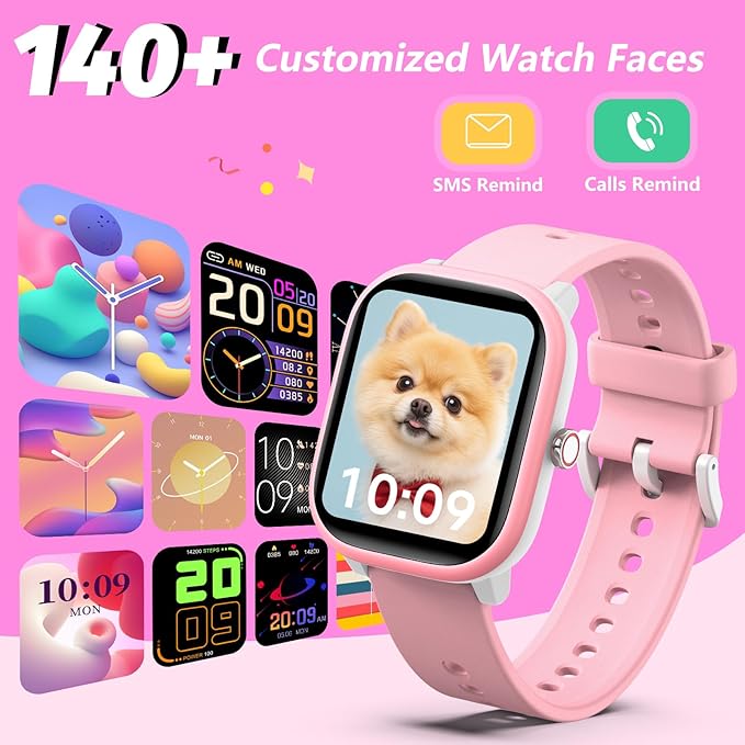 Kids Wach for Girls Boys 6-15 Year Old - Smart Watch for Kids 1.8" Fitness Tracker,No Phone Needed,Pedometer Sleep Monitor Heart Rate Waterproof,Puzzle Game for Girls Boys Teens Birthday Gift (Pink)