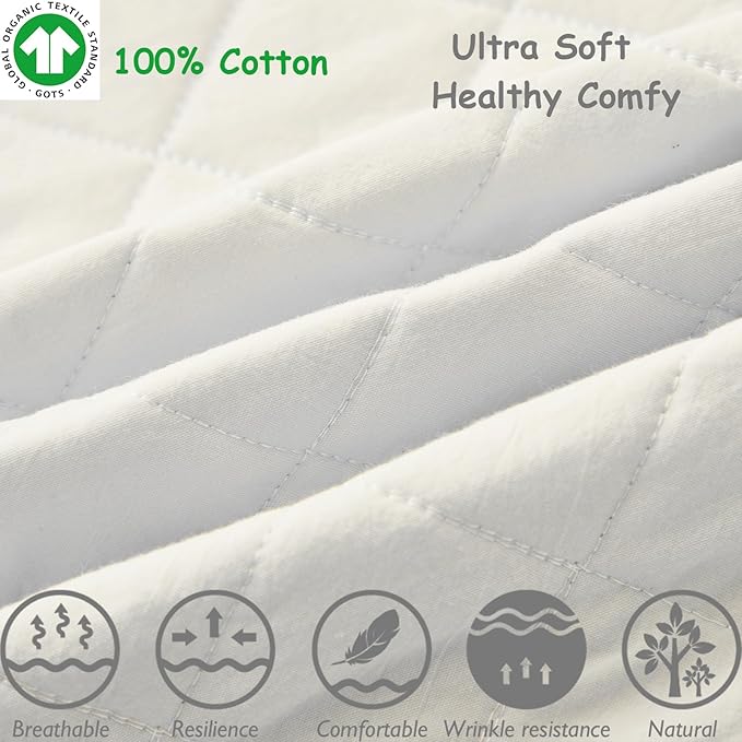 Brandream White Crib Bedding Set 6 Pieces Baby Nursery Collection with 2 packs Window Valance,Quilt,Crib Sheet,Dust Ruffle-100% Washed Cotton Like Linen Supersoft Classic Quilted Plaid Off White Cream