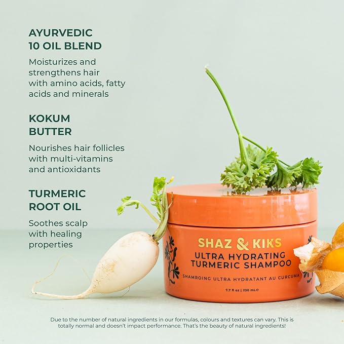 SHAZ & KIKS Ultra Hydrating Turmeric Shampoo | Sulfate-Free Shampoo for Dry, Itchy, Flaky Scalp | Deliver Deep Hydration with Turmeric & Kokum Butter, Travel Size