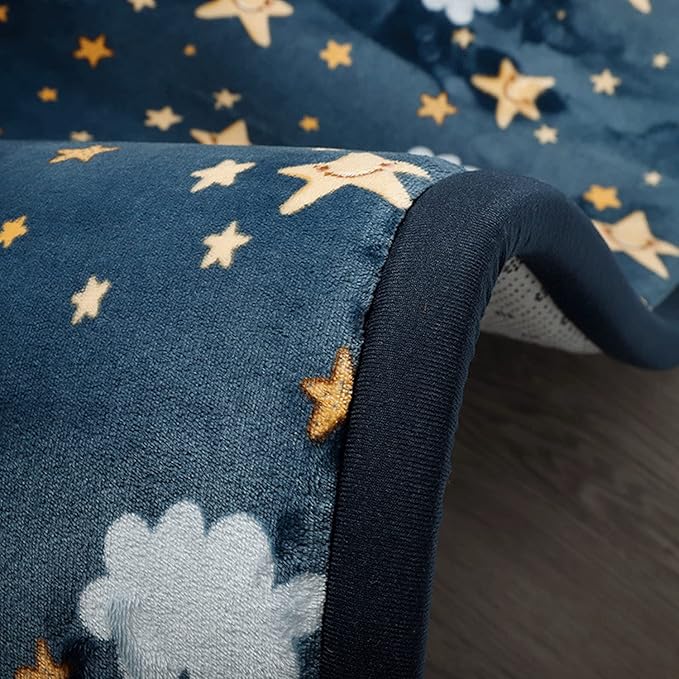 Loartee Coral Velvet Area Rug - 1" Thick Memory Foam Baby Play Mat, Washable Toddler Carpet, Home Decor for Living Room, Nursery, Kids Bedroom, Starry Blue, 4'3"x6'3"