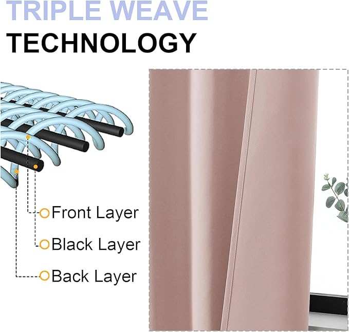 Simplebrand Ava Blush Blackout Curtains for Bedroom 84 Inch Length 2 Panels Set, Solid Thermal Insulated Privacy Nursery Window Treatment Curtains Blackout Drapes, W50 x L84 Inch, Blush