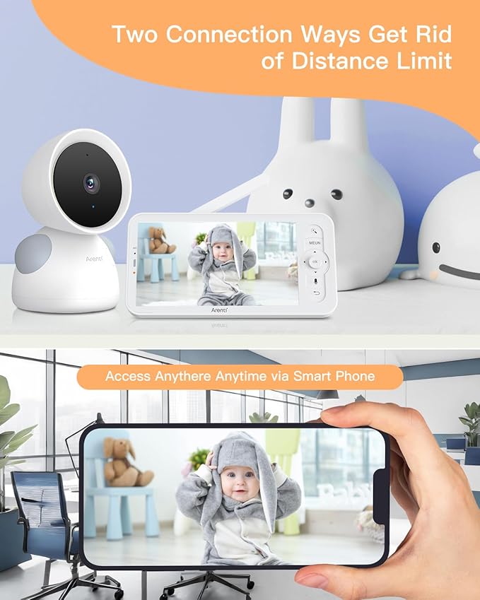 ARENTI Baby Camera Monitor, 2K/3MP WiFi 6, Smartphone App, Super Night Vision, Crying Detection, Auto Tracking, Temp&Humidity Sensor, Cloud&SD Card Storage (D3)