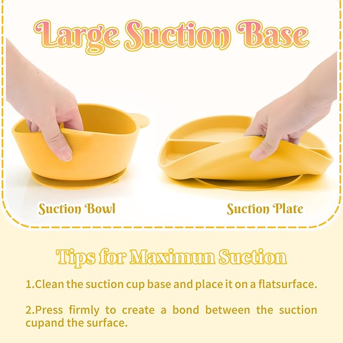 Silicone Baby Feeding Set 6 Pcs, Baby Led Weaning Supplies, Baby Feeding Supplies Set BPA Free, Baby Essentials for Newborn Gift Yellow