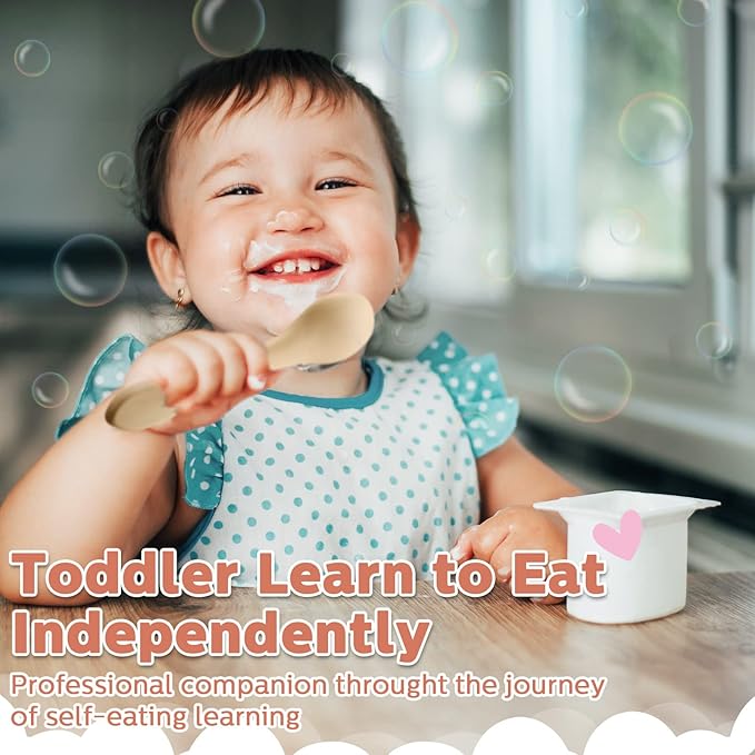 10 Pieces Baby Led Weaning Spoons and Forks Set Infant Silicone Spoon First Self Feed Baby training Utensils for Toddler First Stage Feeding Supplies for Kids Over 6 Months, 5 Pairs (Classic Colors)